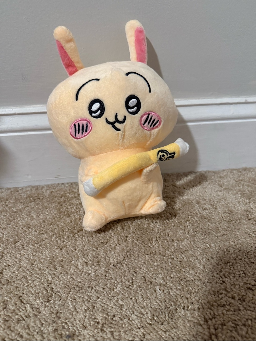 Plush Yellow Bunny with Pink Ear Accents - Cute Cuddly Stuffed Animal